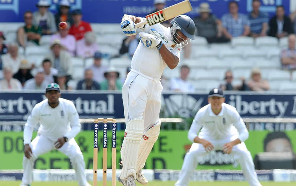 Sri Lanka's Kumar Sangakkara plays a shot during day three of the Second Test Match between England and Sri Lanka at Headingley cricket ground, Leeds, England.