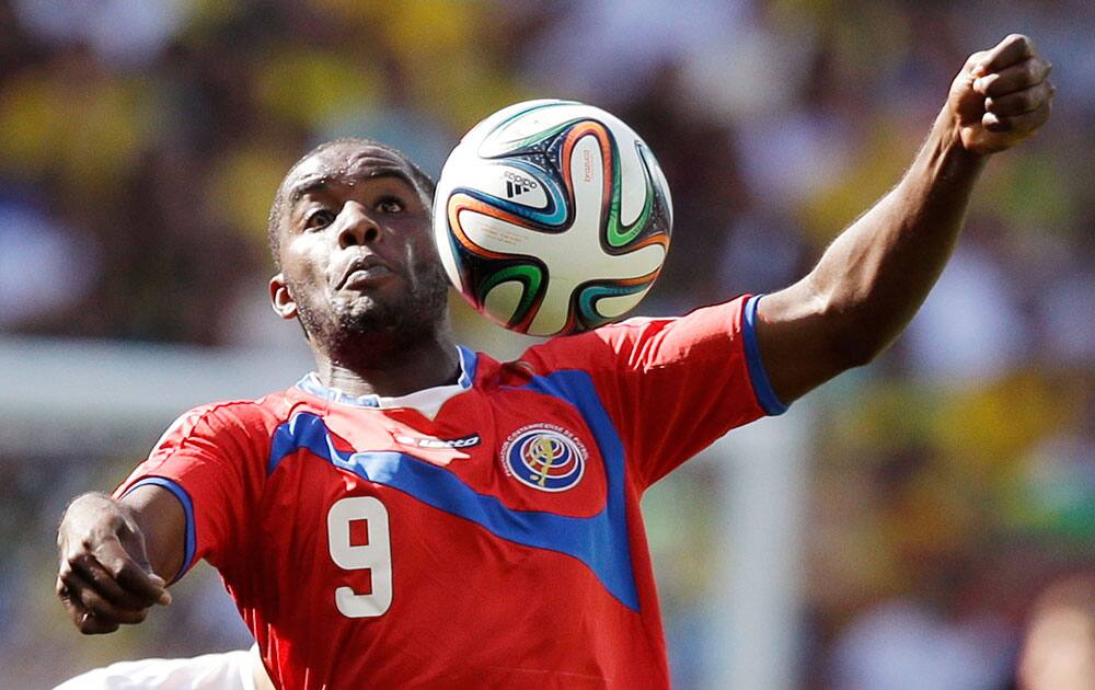 Costa Rica's Joel Campbell controls the ball during the group D World Cup soccer match between Costa Rica and England at the Mineirao Stadium in Belo Horizonte, Brazil.