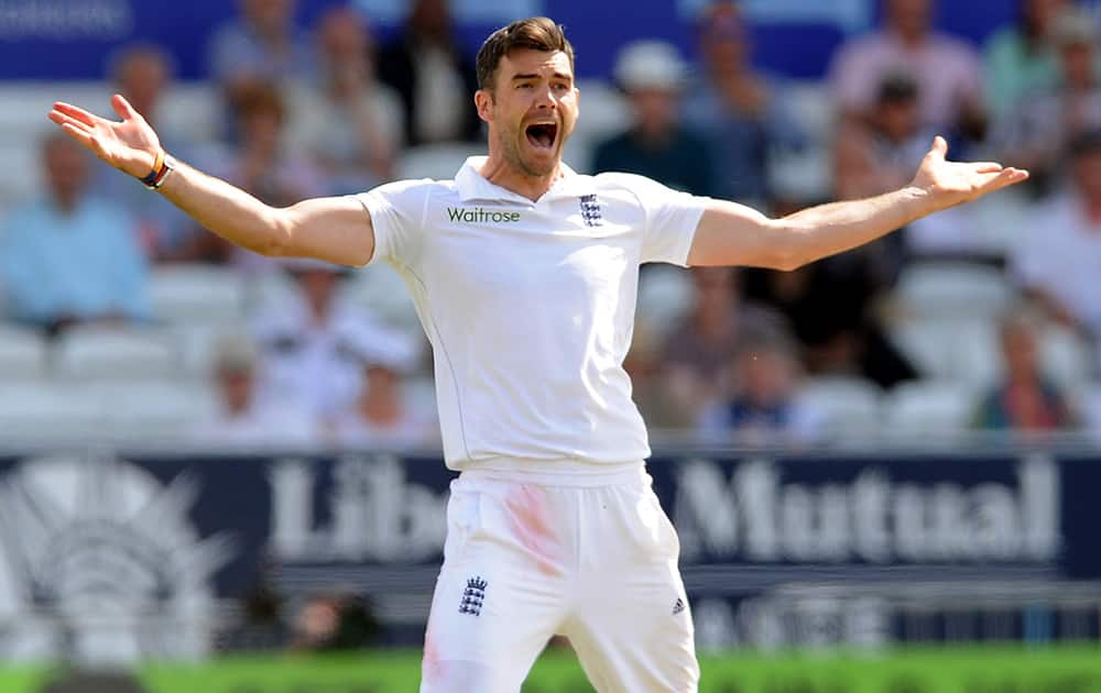 Unsuccessful appeal by England's James Anderson, for the wicket of Sri Lanka's Shaminda Eranga during day four of the Second Test Match between England and Sri Lanka at Headingley cricket ground, Leeds, England.