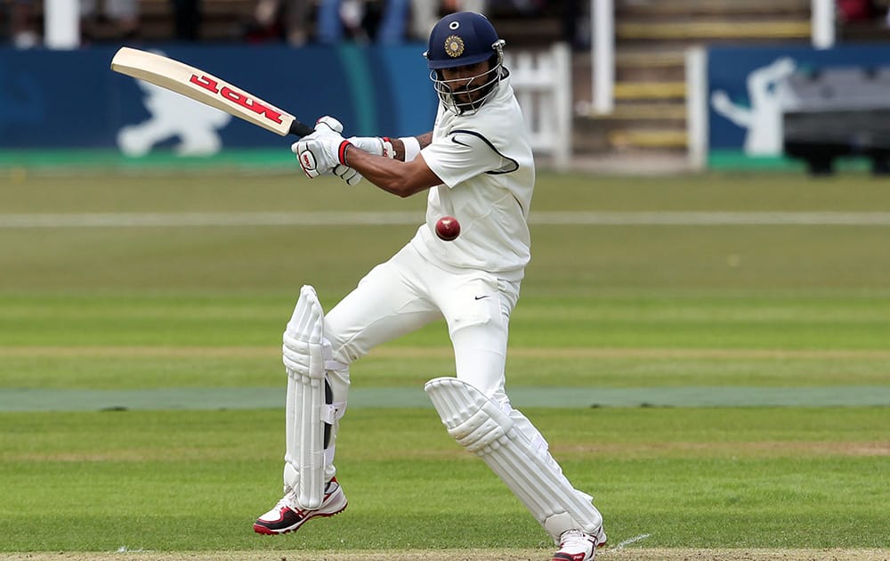 Shikhar Dhawan plays a shot during day one of the international warm up match against Leicestershire at Grace Road, Leicester England.