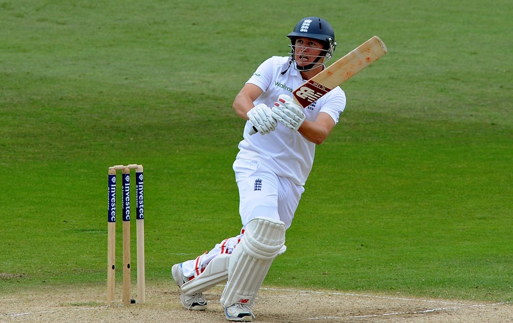 England's Gary Ballance plays a shot during day three of the first Test between England and India at Trent Bridge cricket ground, Nottingham, England.