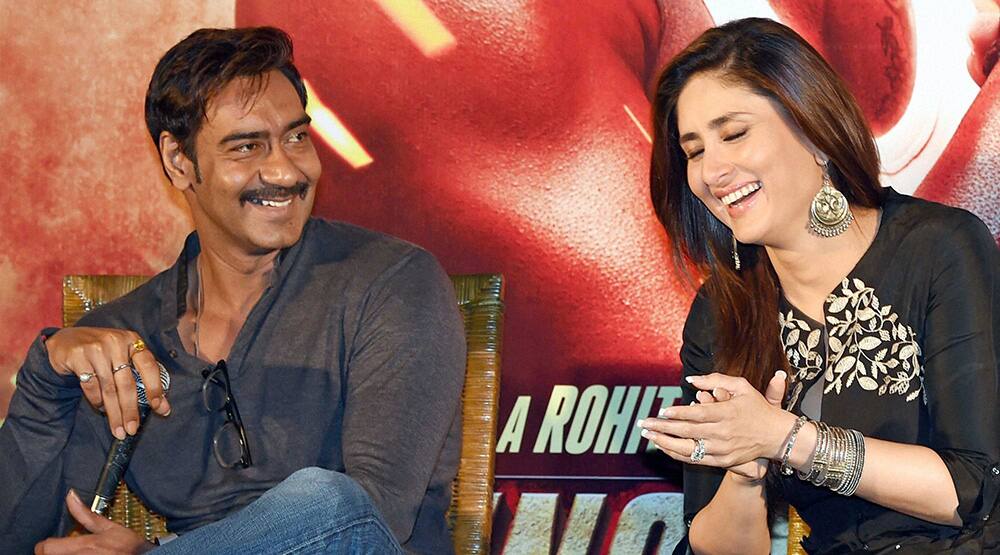 Bollywood actress Ajay Devgn and Kareena Kapoor Khan during promotion of 'Singham Returns'.