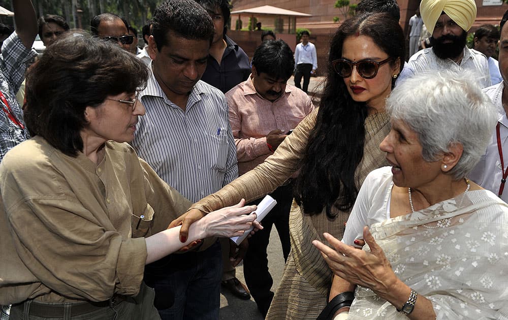 Actor and Rajya Sabha MP Rekha at the Parliament after the controversy on her attendance in New Delhi. -dna