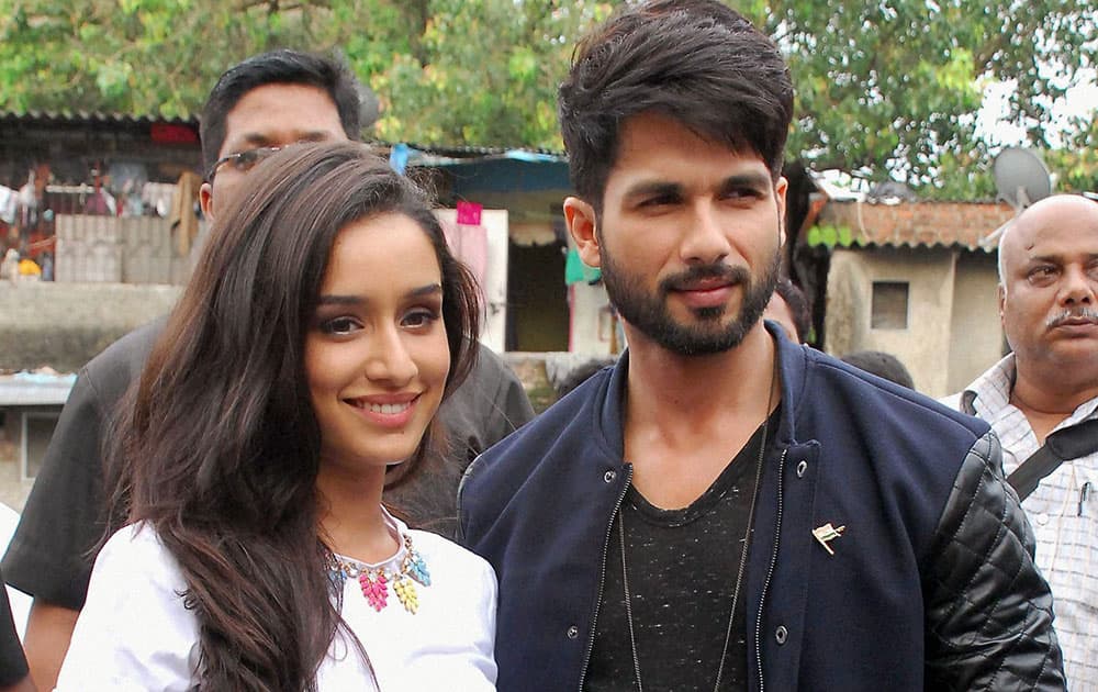 Bollywood actor Shahid Kapoor along with Shraddha Kapoor during the promotion of the film Haider in Mumbai.