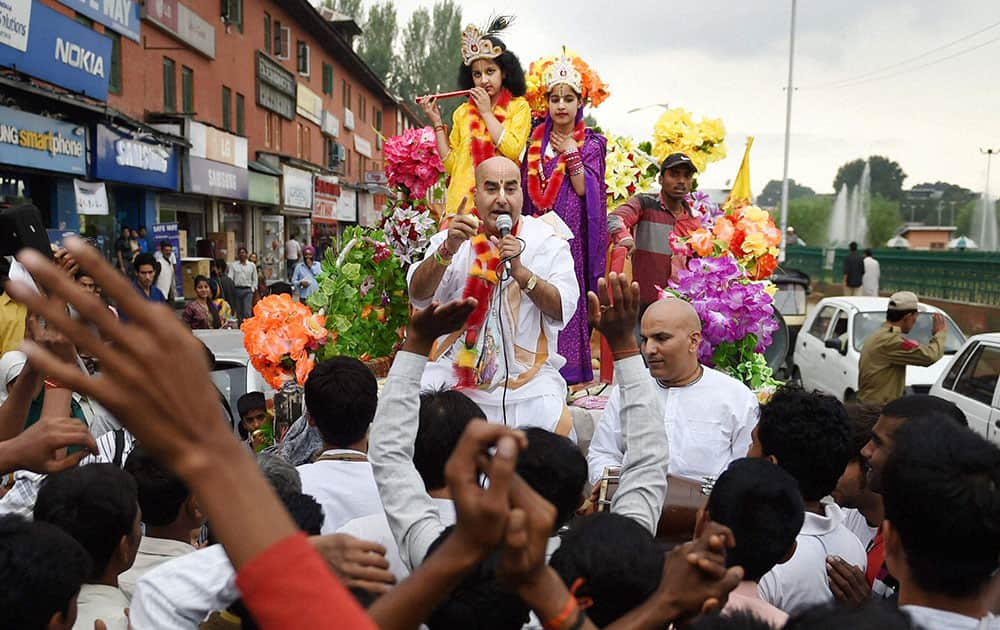  Kashmiri pandits at a rally taken out by the community to mark Janamashtami, at Lal Chowck in Srinagar.