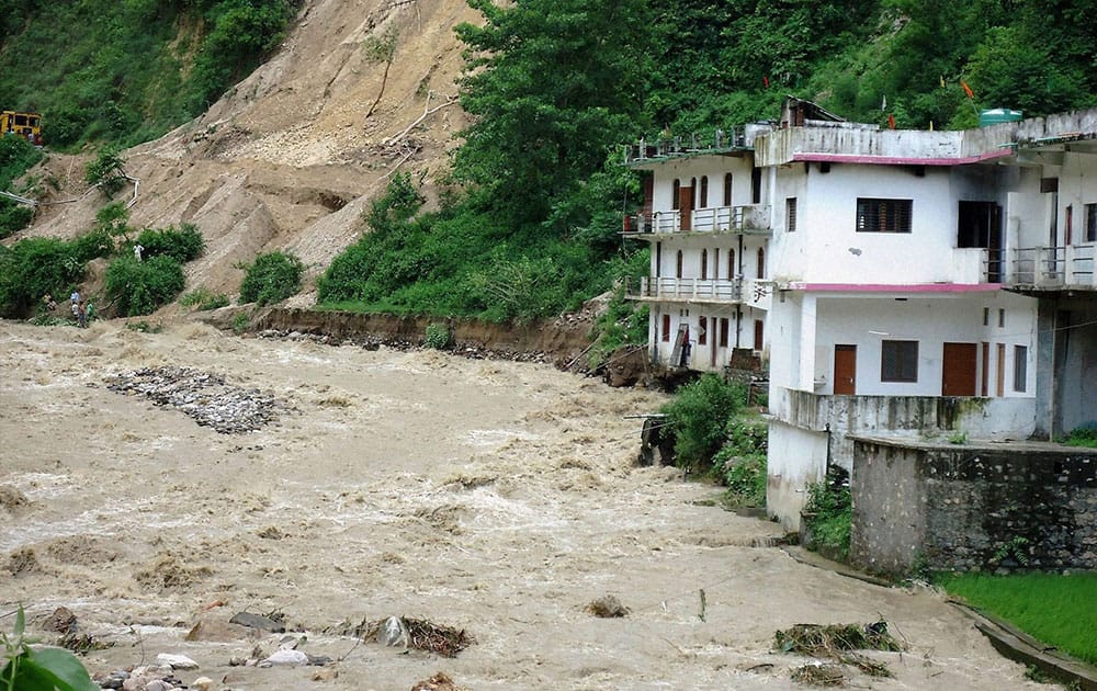 Heavy rains flood and landslide damaged several houses in Henwal vally in Tehri Garhwal.