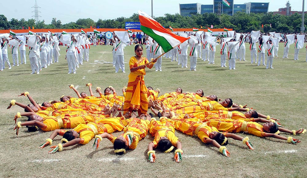 Children performing at an Independence Day function in Gurgaon.