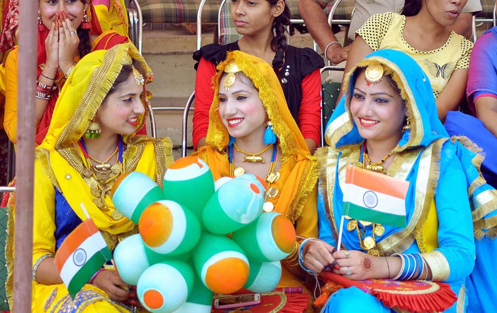 Girl performers in a jubilant mood during the Independence Day function in Patiala.