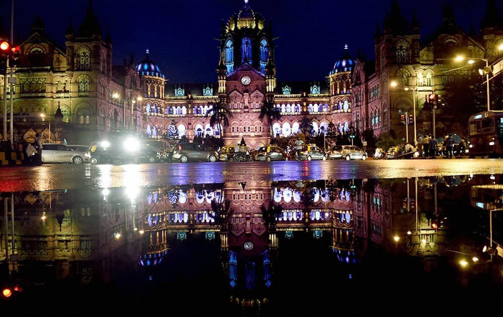 A view of illuminated Chatrapati Shivaji Terminus on the eve of Independence Day in Mumbai.