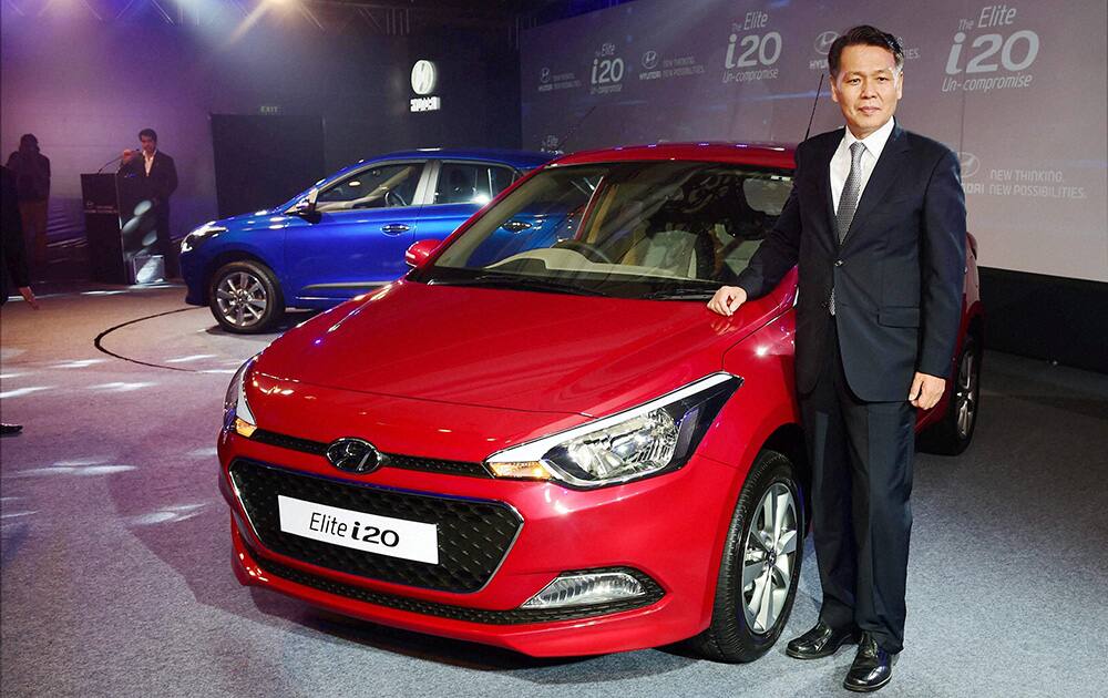 B S Seo, Managing Director and CEO Hyundai Motors India unveils the i20 Elite in New Delhi.