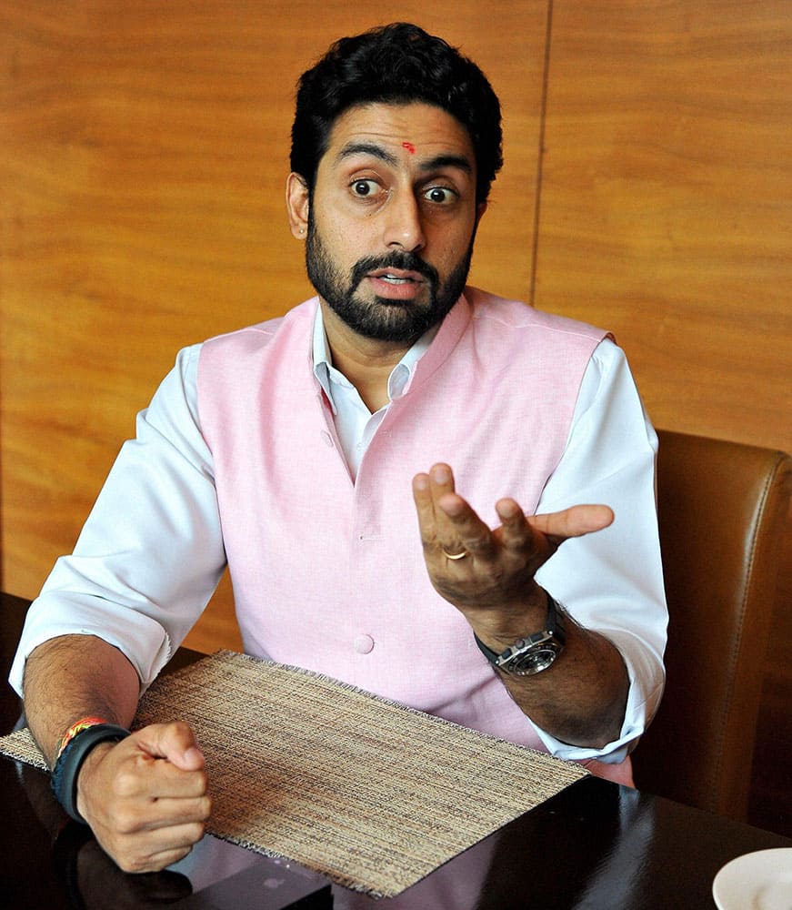 Bollywood actor Abhishek Bachchan during his interaction with the media ahead of the Pro- Kabbadi match in Jaipur.