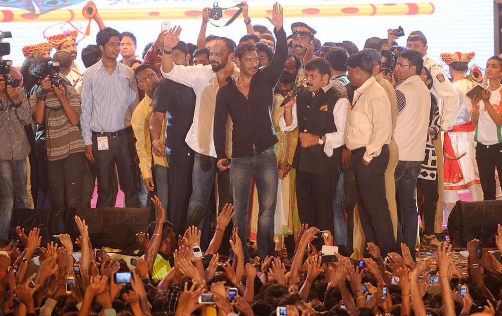 Rohit Shetty (L) and Ajay Devgan during dahi handi celebration in Mumbai. dna