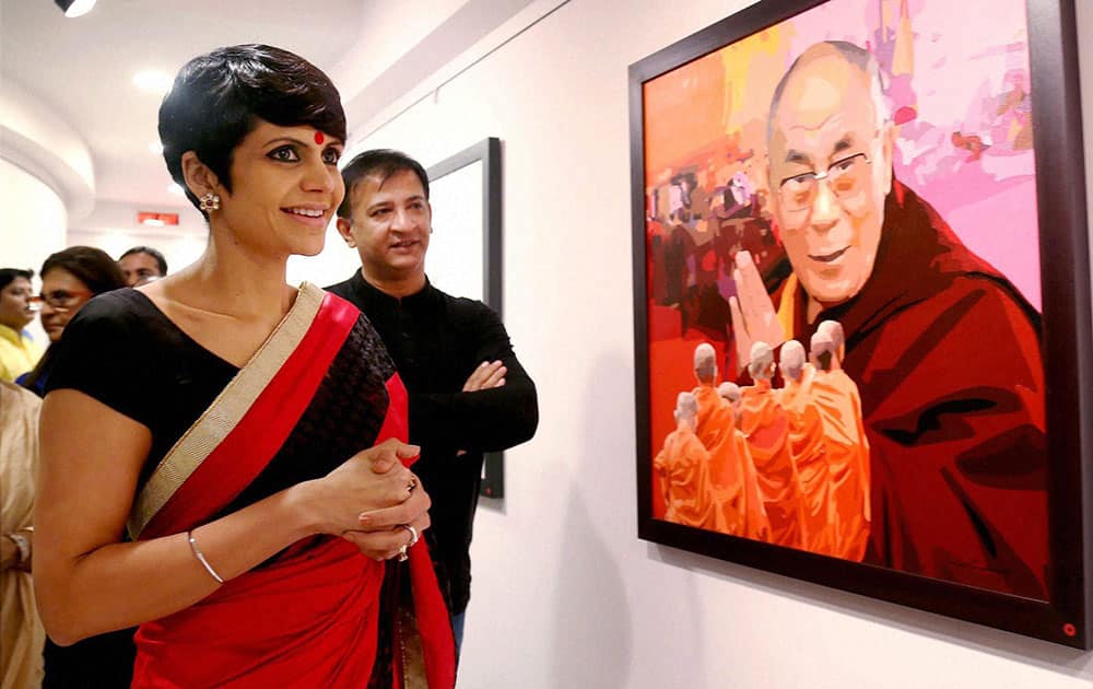 Bollywood actress Mandira Bedi during the inauguration of a painting exhibition in Mumbai.