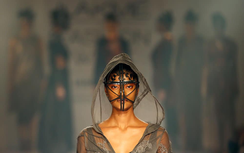 A model displays a creation by a Gen Next designer during the first day of the Lakme Fashion Week in Mumbai.