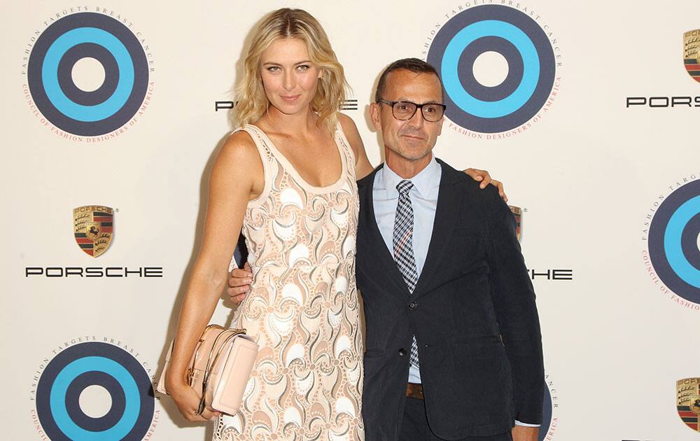 Tennis player Maria Sharapova and Steven Kolb attend the CFDA`s Fashion Targets Breast Cancer 20th Anniversary event at The Sky Room at The New Museum.