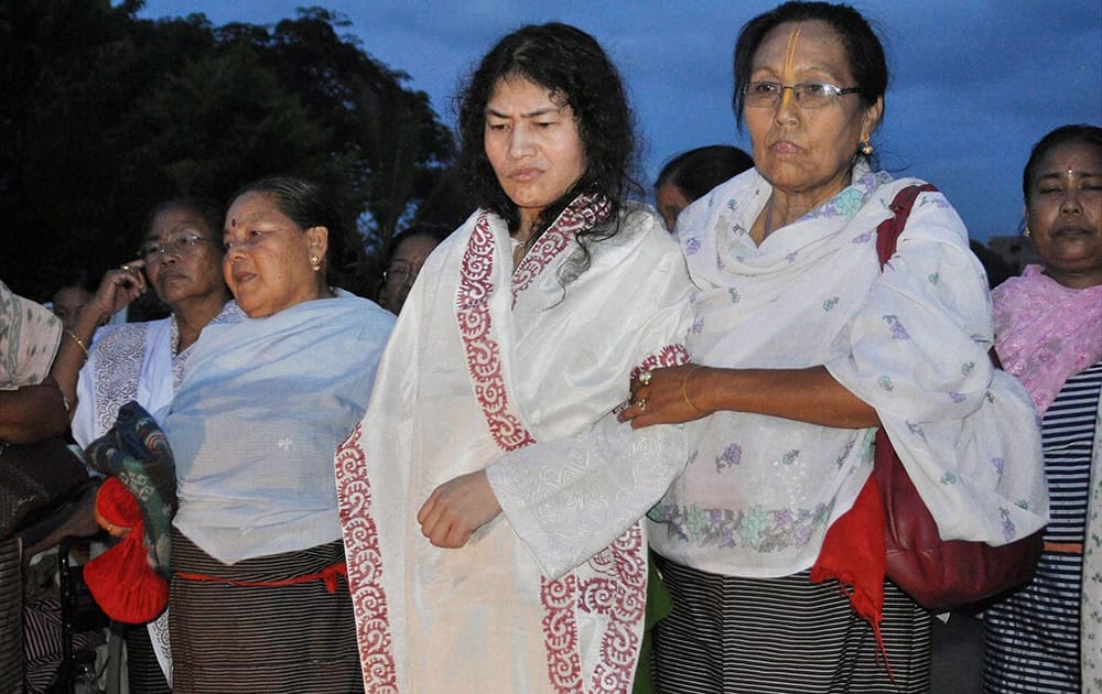 Irom Sharmila coming out of JNIMS Security ward after her release in Imphal on Wednesday following a court order.