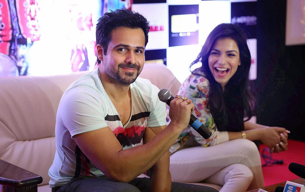 Emran Hashmi with Humaima Malik during a promotional event of their new movie.