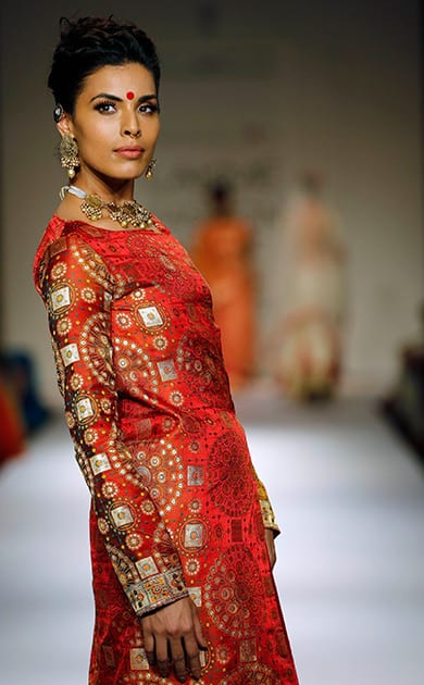 A model displays creations by Vaishali S on the second day of the Lakme Fashion Week in Mumbai.