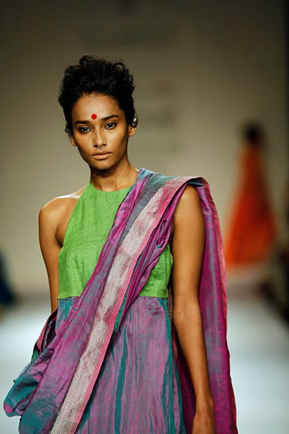 A model displays creations by Vaishali S on the second day of the Lakme Fashion Week in Mumbai.