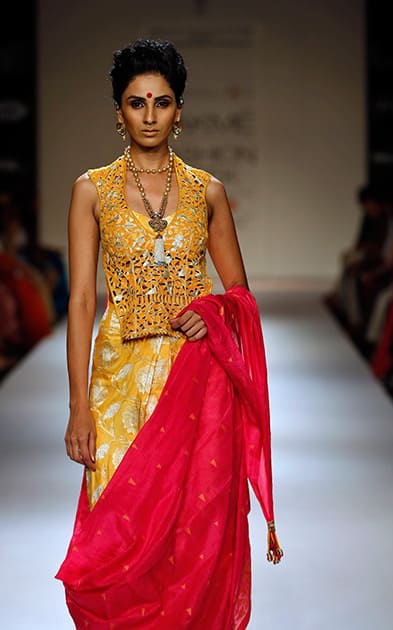 A model displays creations by Vaishali S on the second day of the Lakme Fashion Week in Mumbai.