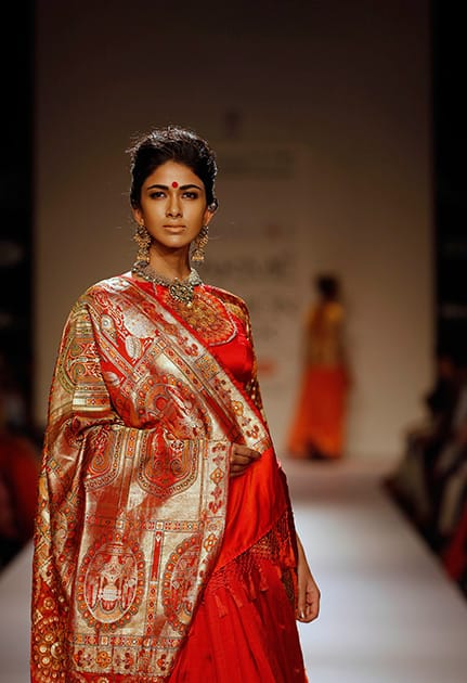 A model displays creations by Vaishali S on the second day of the Lakme Fashion Week in Mumbai.