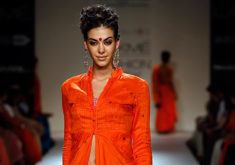 A model displays creations by Vaishali S on the second day of the Lakme Fashion Week in Mumbai.