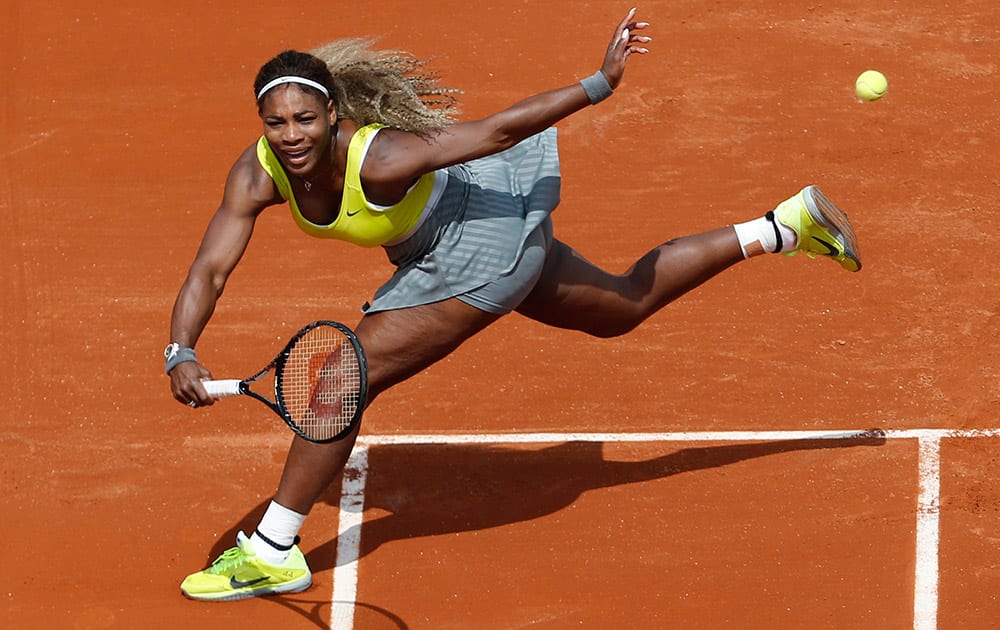 File photo: Serena Williams returns the ball during a first round match of the French Open tennis tournament against France's Alize Lim at the Roland Garros stadium, in Paris, France.