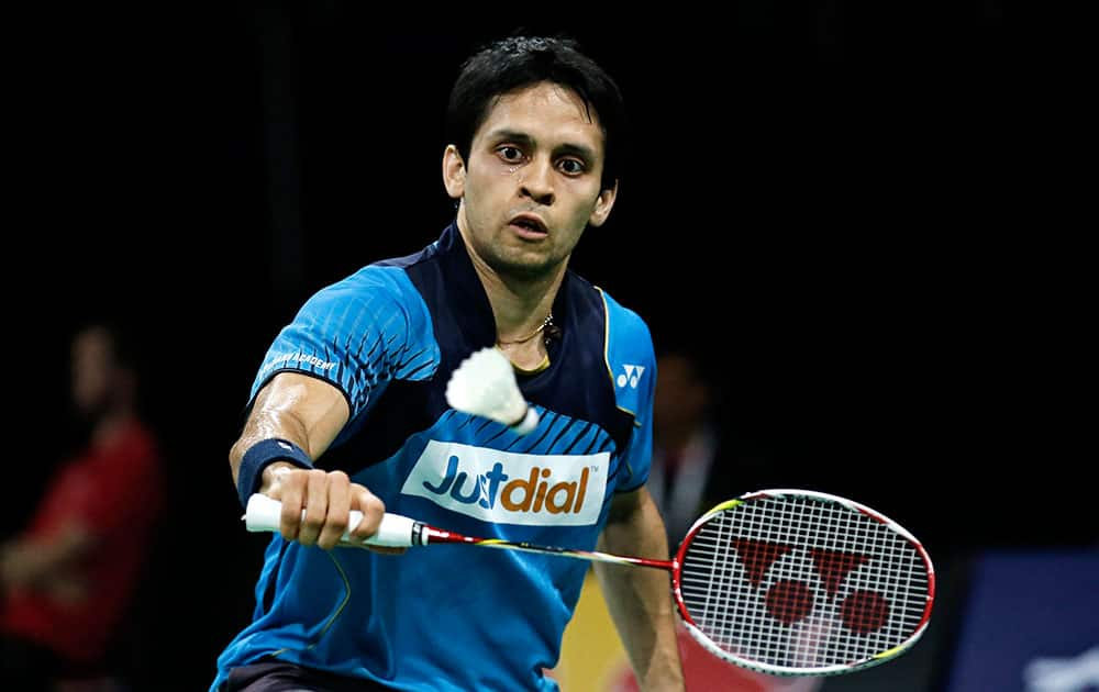 India’s Kashyap Parupalli returns a shot to Germany’s Dieter Domke, during a match at the World Badminton Championships at Ballerup Arena, Copenhagen, Denmark.