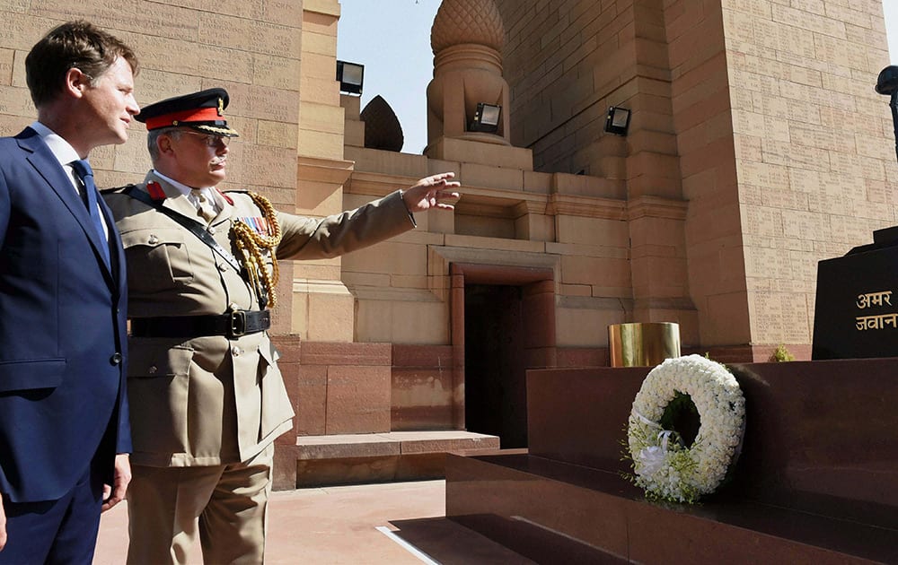 Britain’s Deputy Prime Minister Nick Clegg after laying a wreath at Amar Jawan Jyoti at the India Gate in New Delhi.