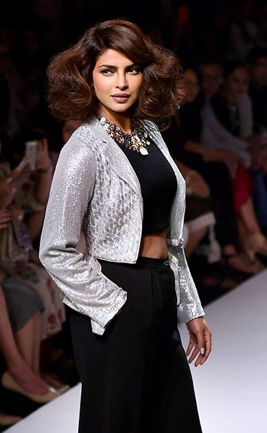 Priyanka Chopra walks for designer Varun Bahl during the Lakme Fashion Week Winter/Festive 2014, in Mumbai.