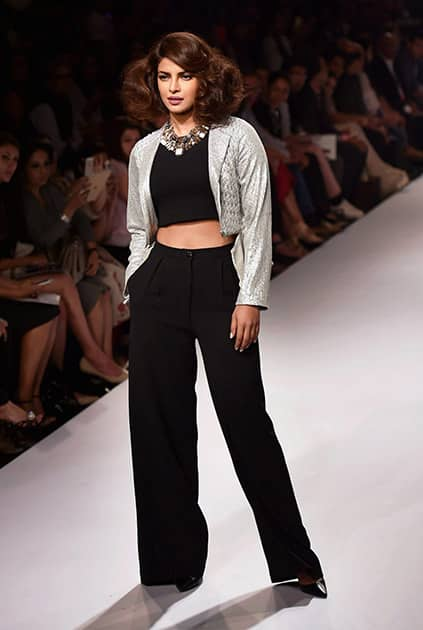 Priyanka Chopra walks for designer Varun Bahl during the Lakme Fashion Week Winter/Festive 2014, in Mumbai.