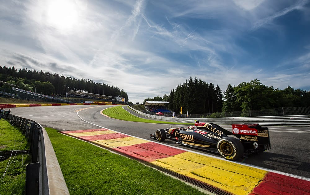 Lotus driver Pastor Maldonado of Venezuela steers his car during the first practice session ahead of Sunday`s Belgian Formula One Grand Prix in Spa-Francorchamps, Belgium.