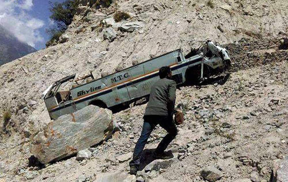 The private bus which rolled 400 feet down into a gorge that killed nearly 23 people, at Kinnau.