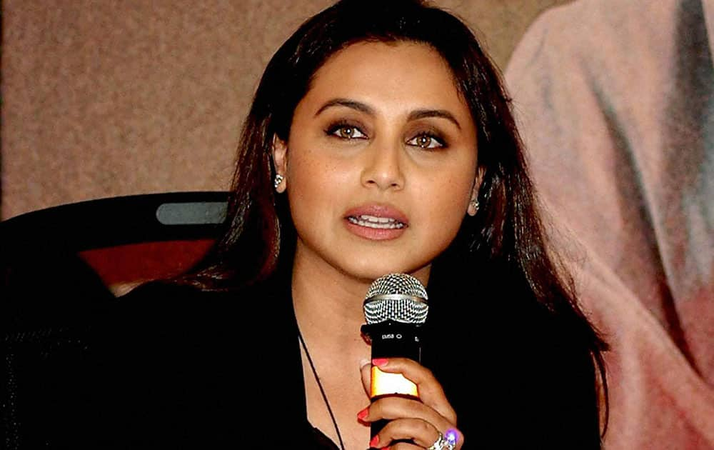 Bollywood actor Rani Mukerji addresses a press conference in Mumbai.