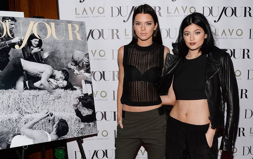 Kendall Jenner and Kylie Jenner celebrate DuJour's Fall Issue at Lavo, in New York.