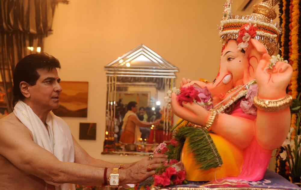 Jeetendra during the Ganesh Chaturthi celebrations at his residence in Mumbai.