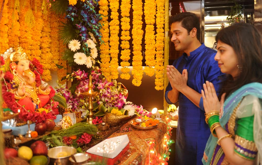 Shreyas Talpade during the Ganesh Chaturthi celebrations at his residence.