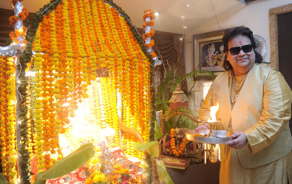 Bappi Lahiri during the Ganesh Chaturthi celebrations at his residence in Mumbai.