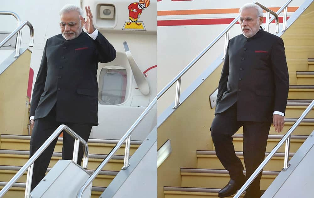 Prime Minister Narendra Modi arrives at Osaka airport in Japan.