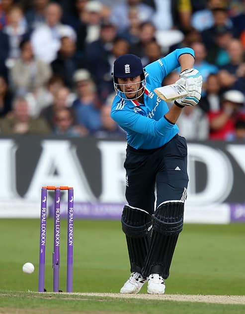 England's Alex Hales during their One Day International cricket match against India at the Trent Bridge cricket ground in Nottingham, England.