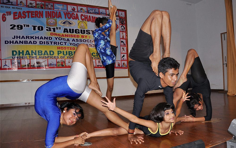 Participants at the 6th Eastern India Yoga Championship at a school in Dhanbad.