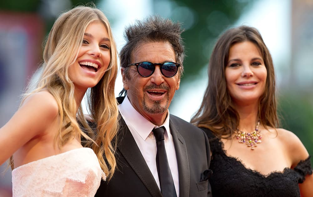 Camila Sola, Al Pacino and Lucila Sola arrive for the screening of the movie 'Manglehorn' at the 71st edition of the Venice Film Festival in Venice.