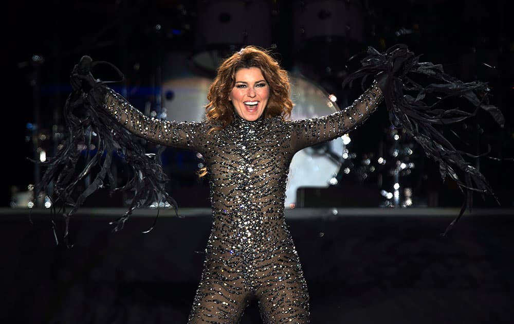 Shania Twain performs at the PEI 2014 Founders Week Concert at the Charlottetown Event Grounds in Charlottetown, Canada.