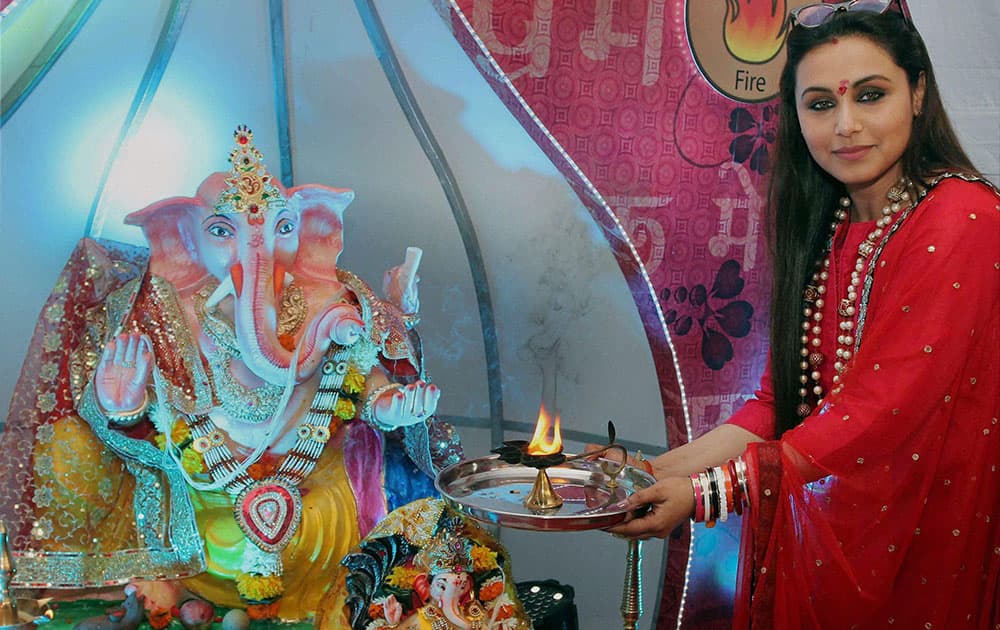 Bollywood actress Rani Mukherjee celebrating Ganesh Chaturthi in Mumbai.