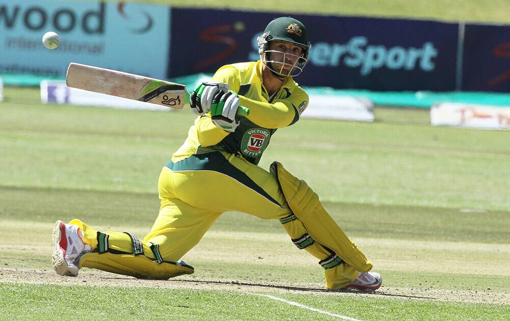 Australian batsman Steve Smith plays a shot during the cricket One Day International against South Africa in Harare Zimbabwe.