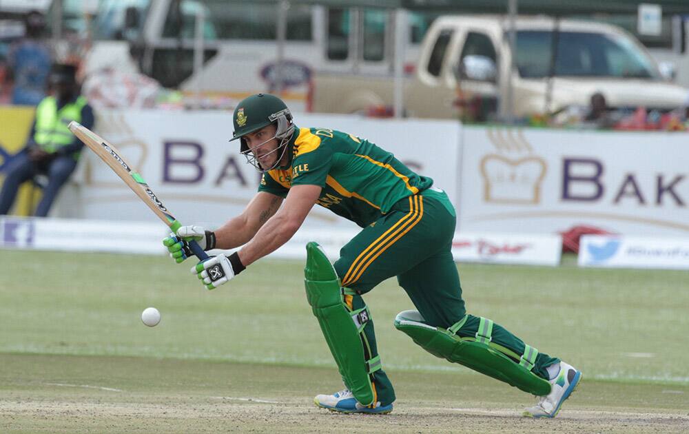 South African batsman Faf du Plessis plays a shot during the cricket One Day International against Zimbabwe in Harare Zimbabwe.