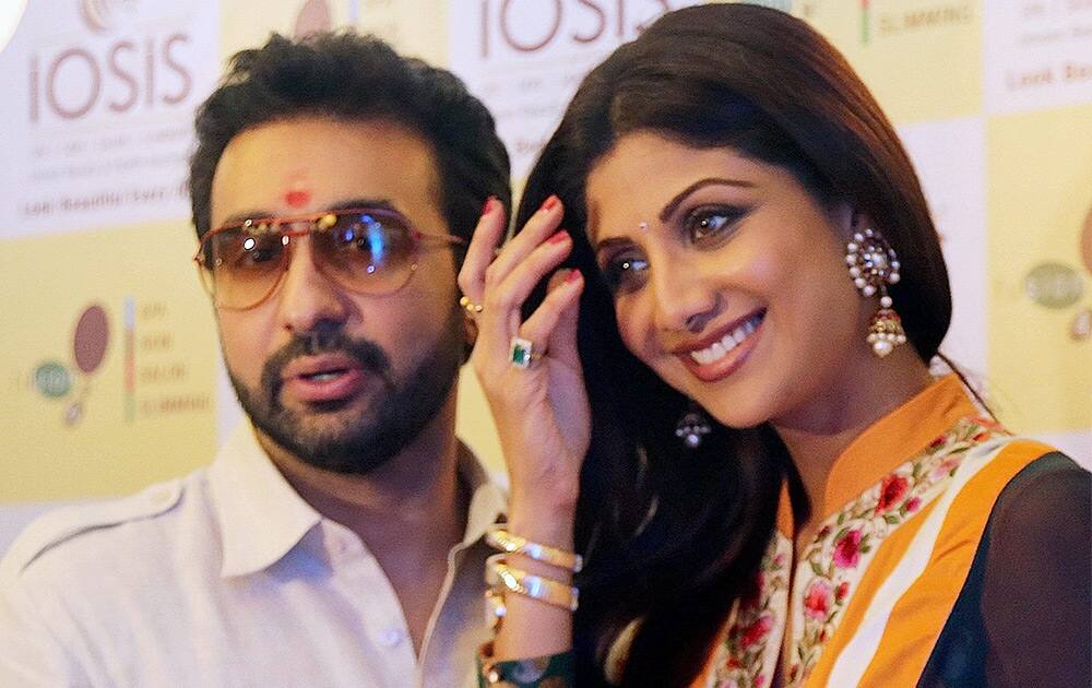 Shilpa Shetty with her Husband Raj Kundra during at the inauguration of IOSIS Wellness center in Mumbai.