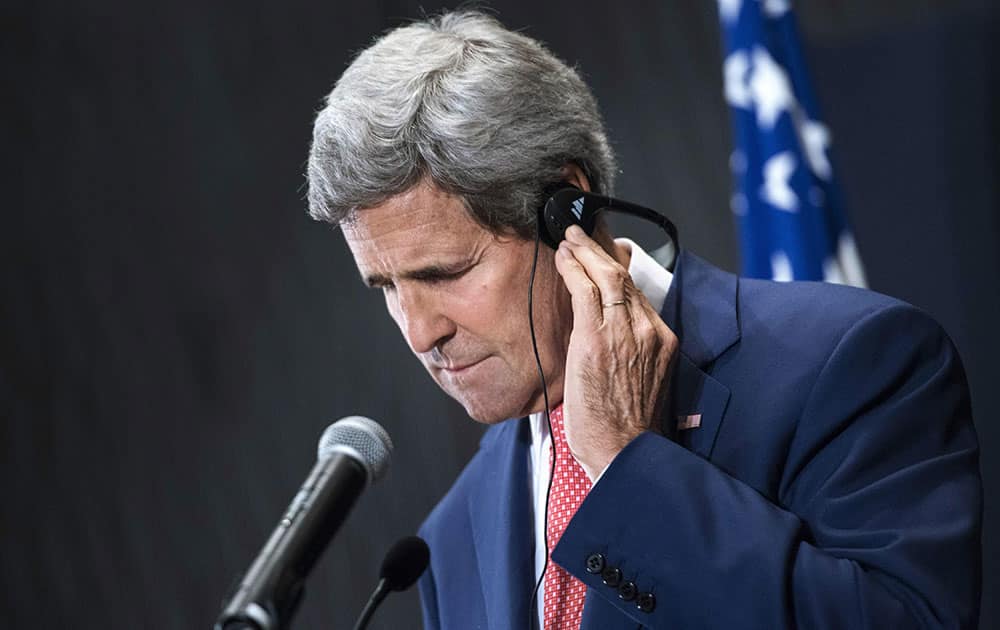 US Secretary of State John Kerry listens to a question during a joint press conference with Egyptian Foreign Minister Sameh Shukri in Cairo, Egypt.