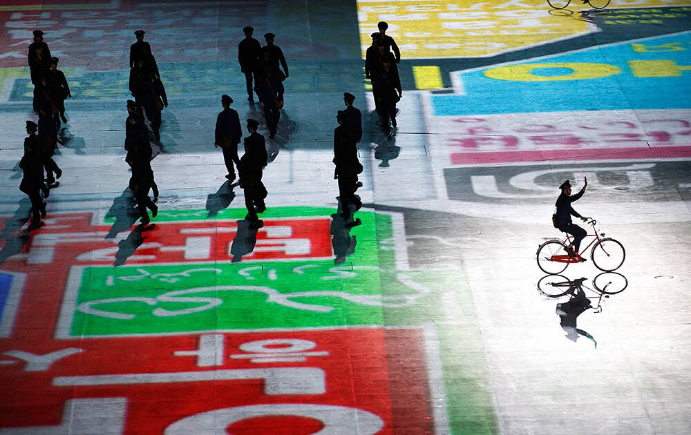 Artists perform during the opening ceremony for the 17th Asian Games in Incheon, South Korea.