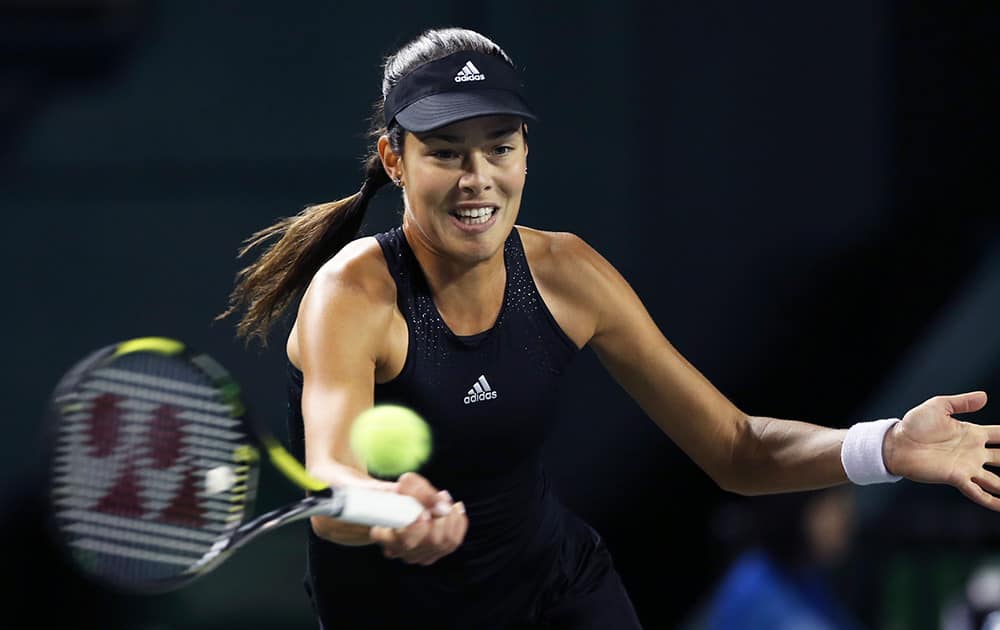 Ana Ivanovic of Serbia returns the ball against Lucie Safarova of the Czech Republic during their quarterfinals match of the Pan Pacific Open Tennis tournament in Tokyo.